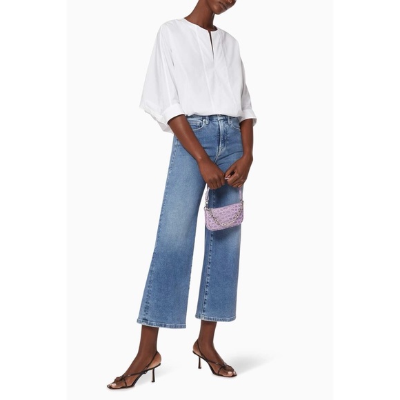 Good American Good Waist Palazzo Blue Jeans 18 Plus High-Waisted Cropped Wide - Picture 2 of 6